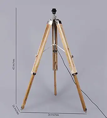 The Brighter Side, Antique Good Quality Teak Wood Tripod Lamp Base For Sofas Bed Corners In Home Or Office (Without Shade)