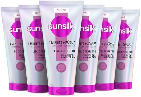 Sunsilk, 1 Minute WOW Liscio Perfetto, Trattamento Capelli in 1 Minuto, Capelli Due Volte Più Lisci e Setosi, con 8% LISS-ALIGN COMPLEX con Biotina, Olio di Argan e Vitamina C, 6 Pezzi da 180 ml