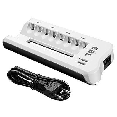EBL Chargeur de Piles AA/AAA/Ni-Cd/Ni-MH Rechargeable Rapide 8 Slots avec 2 USB Ports