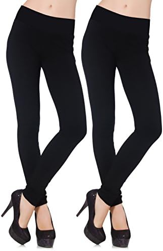 2 Pack Womens / Ladies Thermal- Soft Fleece Leggings, Full length Footless Tights (Black) (X-Large / XX-Large)