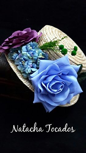 Canotier de flamenca in light blue and burgundy.