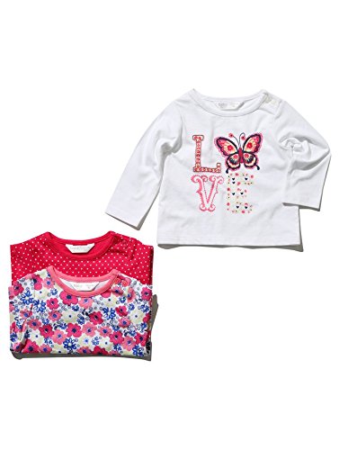 M&Co Baby Girl Long Sleeve Spot, Butterfly And Love Slogan Print Cotton T-Shirt - 3 Pack White 18/24 Mnth