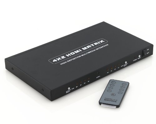 deleyCON HDMI Matrix 4x2 - 3D Ready / 1080p / Verteiler Switch Splitter 4 Port - Metallgehäuse