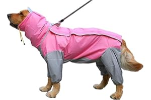 Bhumi Enterprises Dog Raincoats Jumpsuit Rain Snow Coats Waterproof Clothing 4 Four Legs Raincoat Full-Cover Dogs Hooded Poncho(Pink-Grey) (30)