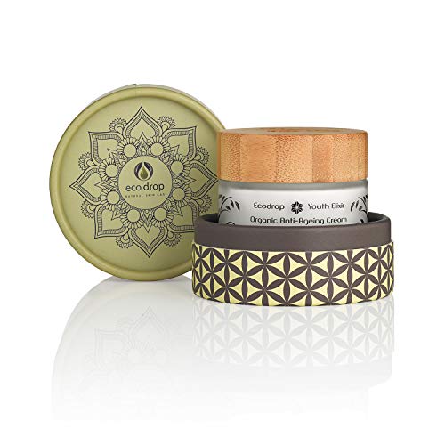 La crème anti-âge bio Ecodrop, traitement anti-rides quotidien avancé pour hommes et femmes. 100% naturel, avec acide hyaluronique, rétinol et huile d'argan, végétalien, emballage écologique
