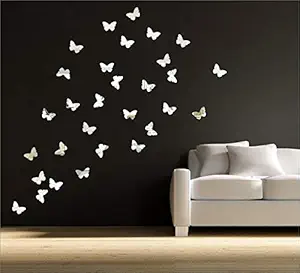 Wall1ders - Dakshita Decor 30 Butterflies Silver 5 cm Each, 3D Acrylic Sticker, 3D Acrylic Stickers for Wall, 3D Mirror Wall Stickers, 3D Mirror Stickers Wall Decor Items for Home and Office.