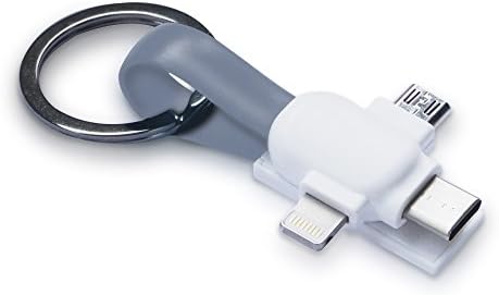 Moco Best 3 in 1 USB Cable / Micro / Lightning/ type C - keychain magnet holder - Short and pocket size - Great charger for Apple, Samsung, Android, And Almost every phone (Gray)