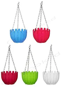 Go Hooked Plastic Round Fence Hanging Pot, Multicolour, 8.5 x 6 inch, 5 Pieces