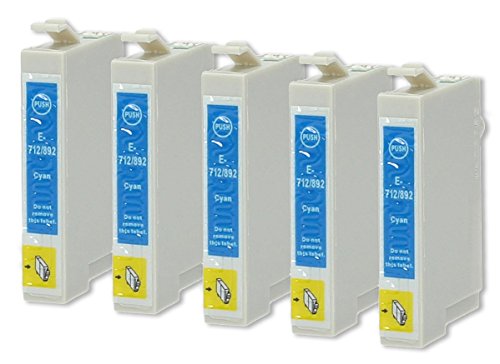 5 Druckerpatronen kompatibel zu Epson T0712 (Cyan) passend für Epson Stylus D-120 D-78 D-92 DX-4000 DX-4050 DX-4400 DX-4450 DX-5000 DX-5050 DX-5500 DX-6000 DX-6050 DX-7000-F DX-7400 DX-7450 DX-8400 DX-8450 DX-9200 DX-9400-F Office-B-40-W Office-BX-300-F Office-BX-310-FN Office-BX-510-W Office-BX-600-FW Office-BX-610-FW S-20 S-21