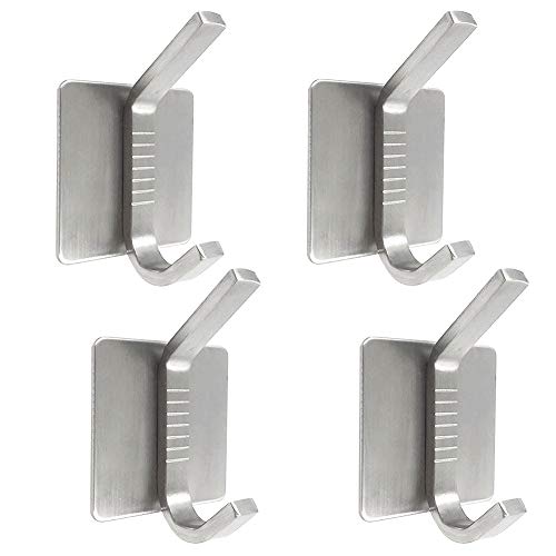 Wwin Crochet Adhésif,Crochet Mural de Salle de Bains En Acier Inox,Porte Serviette Avec Scotch Adhésif 4 Pièces