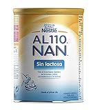 AL-110 es un alimento en polvo adecuado para el tratamiento dietético de lactantes y niños con intolerancia a la lactosa, frecuentemente asociado a trastornos diarreicos. Ingredientes: Dextrinomaltosa, aceites vegetales, proteínas de leche, sales minerales: Potasio, calcio, cloro, fósforo, sodio, magnesio, zinc, hierro, cobre y yodo, lecitina de soja, vitaminas: C, E, niacina, ácido pantoténico, riboflavina, A, B6, tiamina, ácido fólico, K, biotina, D y B12), taurina, nucleótidos (citidina, uridina, adenosina y guanosina) y L- carnitina. Análisis Medio por 100 g: Proteínas: 12,6 g Energía: 503 kCal Hidratos de carbono: 56,8 g Grasas: 25 g Ácido linoleico: 4000 mg Sales minerales: 2,6 g