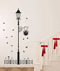 Decals Design 'Black Antique Street Lamp with Butterflies' Wall Sticker (PVC Vinyl, 60 cm x 90 cm x 1 cm, Black)