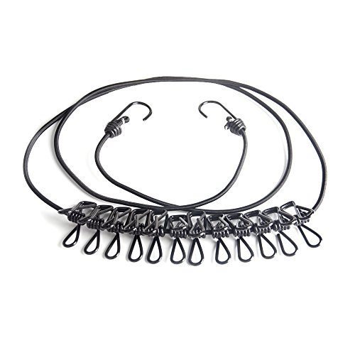 Flexible Wäscheleine justierbare Wäscheleine mit 12pcs Wäscheklammern für im Freien und Innengebrauch,180-360cm (Schwarzes) - 7