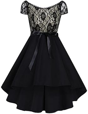 iShine Übergröße Kleid Damen Knielang V-Ausschnitt Rockabilly Kleid mit Spitze Faltenrock Partykleid Cocktailkleid...