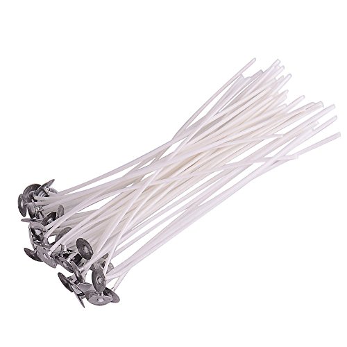 Nixikoo® 100 Stk. Kerze DIY Wachs gewachst Baumwolle Kern Flachdocht Kerzenherstellung Runddocht Teelichtdochte Kerzendocht Erhalter mit Fuß (7 cm)