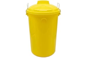 CABLEPELADO Cubo de Basura con tapa, Cubo basura Industrial, Cubo basura Plástico con asas metálicas, Contenedor residuos, 78 cm alto x 48.5 cm Diámetro superior, Capacidad 100 Litros, Amarillo