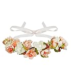 SIX „Blumen“ Haarband, Haarreif, Kopfschmuck, Blumenkranz mit kleinen Blumen orange nude mit rosanen Band Knoten zum Verschließen, Festival (456-268) - 2