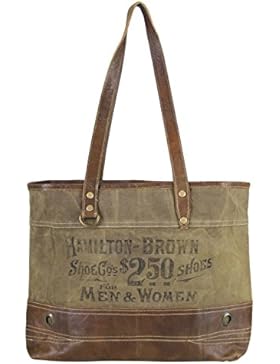 Sunsa Damen Vintage Tasche Shopper Schultertasche Handtasche aus Canvas / Segeltuch mit Leder