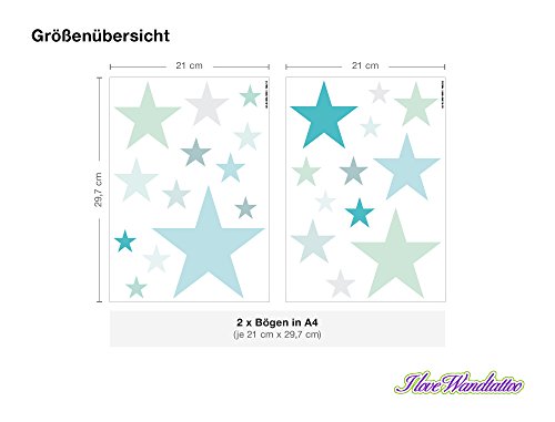 I-love-Wandtattoo WAS-10454 Kinderzimmer Wandsticker Set „Pastell Sterne in tollen Blau und Grün Farbtönen“ 25 Stück Sternenhimmel zum Kleben Wandtattoo Wandaufkleber Sticker Wanddeko - 2