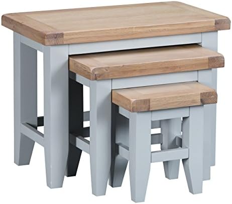 Taunton Grey Painted Compact Nest of 3 Tables with Lime wash Oak Tops