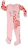 elowel | Pyjama De Fille | 1 Pièce | Vêtements De Nuit À Pieds | 100% Coton | Ajustement Serré | Taille: 4 Ans (104) | Couleur: Rose | Conception: Girafe
