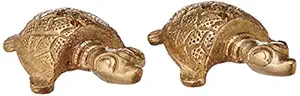 Purpledip Incense Stick Holder Or Agarbatti Stand in Brass Tortoise/Turtle Shape: Feng Shui Good Luck Article Set of 2 (10742)