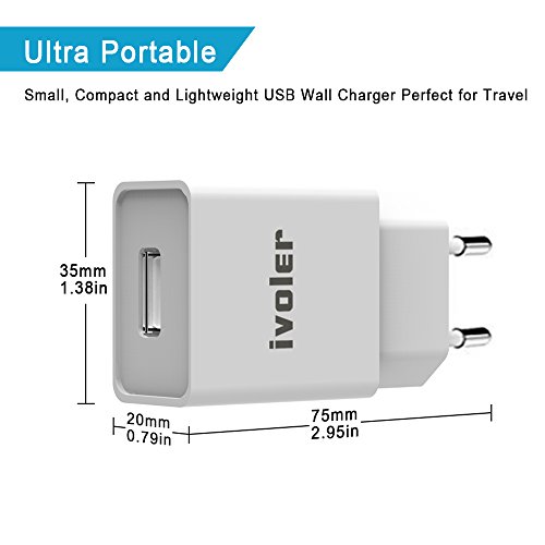 iVoler Super Mini Caricatore da Muro Portatile a 1 Porte (12W/ 2.4A Max) Incluso un Cavo 2 in 1 Type C e Micro USB (1m) per Samsung Galaxy S9 / S9 Plus / S8 / S8+ / S7 / S7 Edge / S6 Edge/S6 Edge+, iPhone, Huawei, ASUS, LG, Microsoft Lumia, Motorola, Ultra Compatto Caricabatterie USB Alimentatore Caricatore da Parete con Tecnologia di Ricarica Rapida Qsmart per iPhone, iPad, Android Smartphone, Tablet, e gli altri dispositivi USB. - Bianco