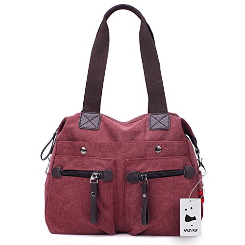 NIZIKE Bolso de la lona de las mujeres/bolsos de hombro/totalizadores retros/bolso del mensajero/bolso de hombro (Rojo)