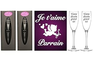 Flute Gravée - Marraine et Parrain Ange - Baptême & Communion