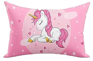 Nishomes Velvet Unicorn Design Printed Kids Cartoon Pillow Fiber Filled Size 12x18 Inches (Pink)