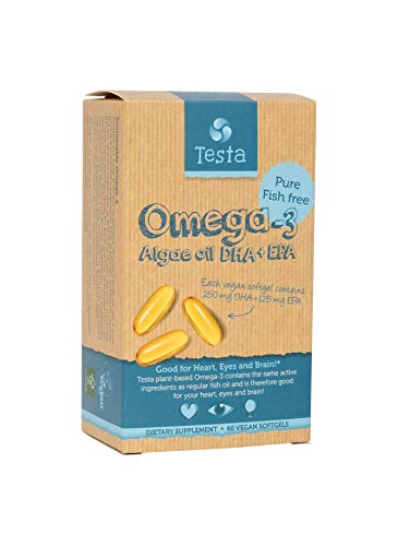 Testa Omega-3 - Cut Out The Middle-Fish - Much Healthier Than Fish Oil - Plant Based Omega-3 DHA + EPA from Algae Oil - Pure and Vegan - 60 Capsules