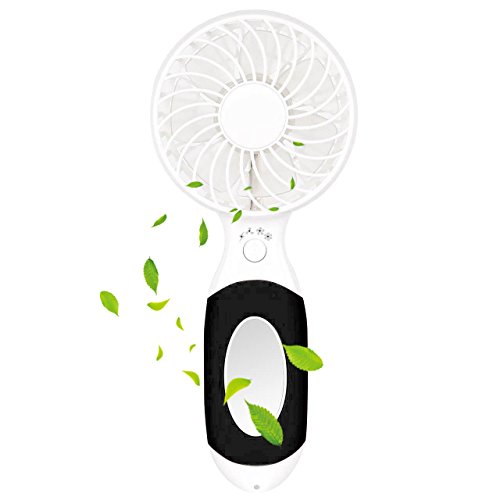 LIFU Mini USB Handverntilator Leise Tragbar Elektrische persönlichen Vielzweck-Fan mit Spiegel LED Licht und Wiederaufladbare 18650 Batterie für Hause und Büro, Innen- und Außenbereich