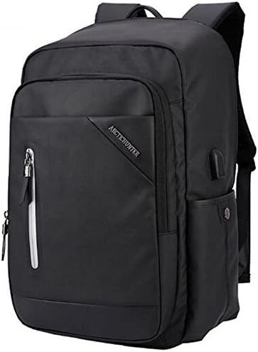Business notebook computer backpack USB Charge port Lightweight waterproof Oxford cloth Men / ladies travel Day bag 19 inch , black
