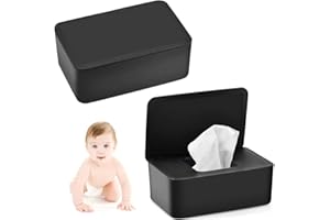 ZDQC 2 Stück Feuchttuch box,Feuchttücher Spenderbox,Toilettenpapier box mit Deckel,Serviettenbox,Baby Feuchttuchbox,Tücherbox,Serviettenbox mit Deckel (Schwarz)