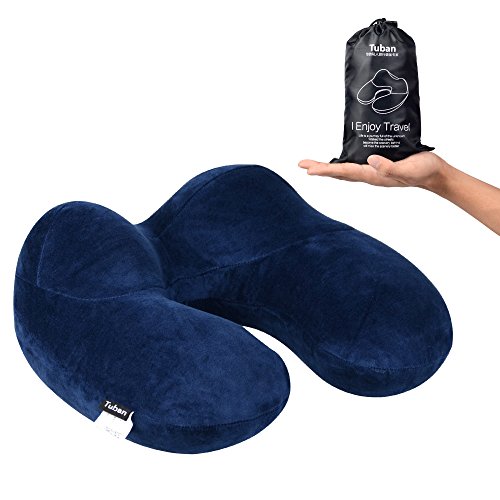 Ronhan Reisekissen/ Nackenkissen mit ergonomischer Stützfunktion Weiche U geformte aufblasbare Nackenkissen Stütz-Kompakt & Leicht für das Schlafen auf Flugzeug, Auto und Zug, Tragetasche-Extrem Tragbar (Navy)
