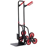 Homcom Diable pour escalier 6 Roues Diable Repliable Extensible 150 Kg - Chariot Pliable Acier Noir Rouge