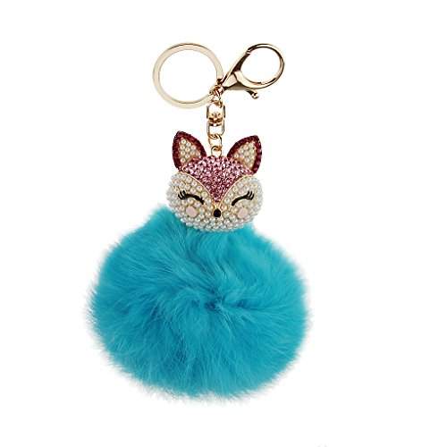 Preisvergleich Produktbild FakeFace Unisex Fashion Kugel Schlüsselanhänger aus Perle Fuchs Plüsch, Schlüsselring Schlüsselbund Fahrzeugschlüssel Taschenanhänger Handtaschenanhänger für Handy Auto Tasche (Hellblau)