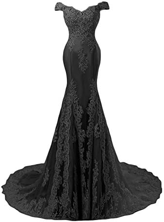 M Bridal Women's Crystals Lace Appliques Off-The-Shoulder Mermaid Evening Dress Black US Size 26