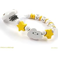 Schnullerkette mit Namen Mädchen Junge Holz Wolke Sterne - weiß gelb Baby Geschenk - Holzbuchstaben - Silikonring - Taufgeschenk