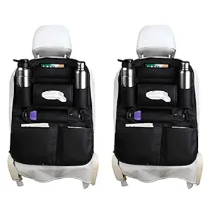 Arura Leather Car Back Seat Organizer PU Leather Car Backseat Organizer for SUVs Van Multifunctional Car Back Seat Storage with Tissue Box,Bottle, Tablet, and Umbrella Holder Pockets