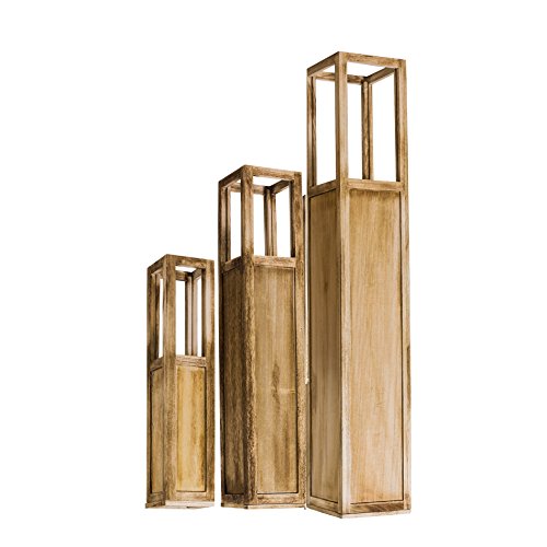 Rebecca Srl Set 3er Set Windlichtsäulen Kerzensäulen Kerzenständer Laternen Holz Braun Rustikalen Wohnzimmer (Cod. RE4666) - 2