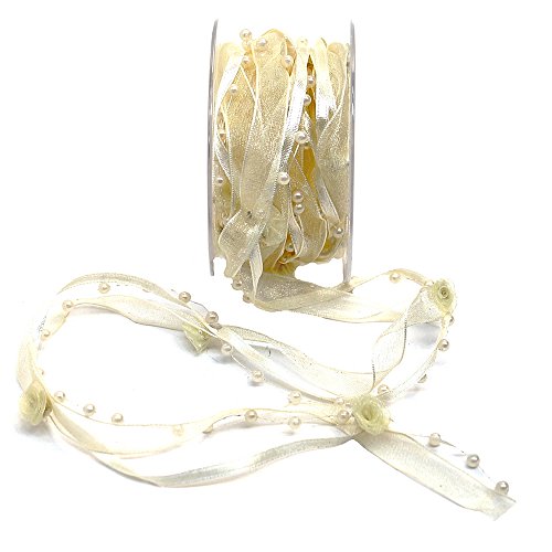 Band creme MIX, Satin- Organza- Perlen- Blüten/ 5 Meter, NICE PRICE !!
