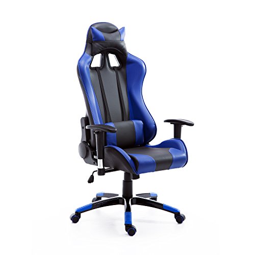 Homcom Fauteuil de Bureau Manager Grand Confort Style baquet Racing pivotant inclinable avec Coussins Bleu électrique Noir