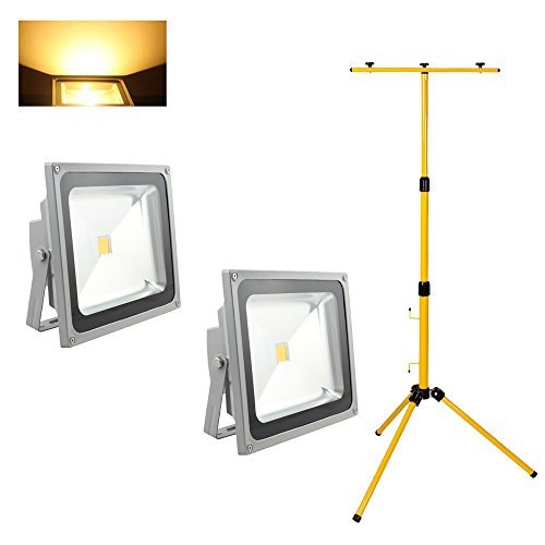 Hengda® 2X 50W LED WarmWeiß Fluter Stativ für Strahler Scheinwerfer Worklampe Baustrahler Flutlicht Arbeitsleuchte