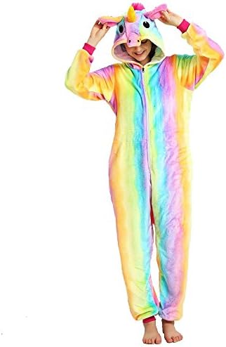 KiKa MonkeyUnicorn Pajamas New Mermaid Zipper Drawstring Pajamas Red Glamorous Flannel Style Flamboyant Cosplay Costumes (XL, Rainbow Zipper)