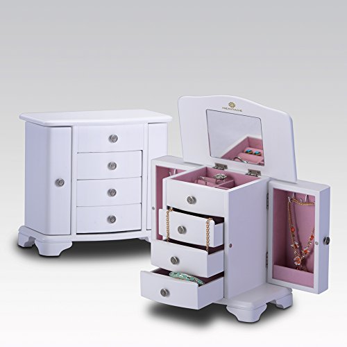 HERITAGE moderner Holz Schmuckkasten mit Schubladen, Weiß - 5