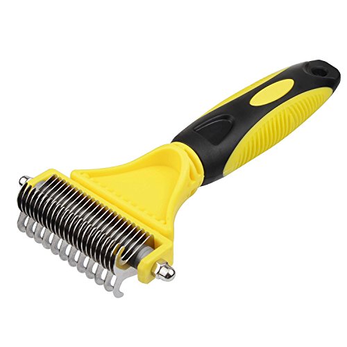 Pet-Dematting-Comb-with-Double-Sided-Dematting-Rake-By-Vaxuia-Remove-Loose-UndercoatMatted-Tangles-and-KnotsGreat-Pet-Dog-Cat-Grooming-Tool-for-Brushing-and-Deshedding
