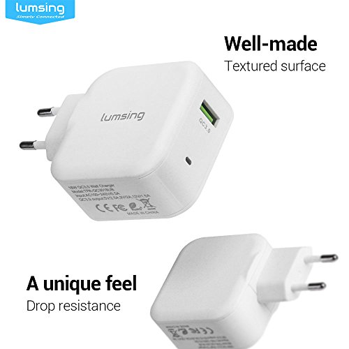 Lumsing QC 3.0 Ladeadapter USB Ladegerät 18 W mit Wandladegerät für iPhone 7/7Plus/6S/6S Plus/6/6Plus,iPad Air,iPad Mini,Galaxy S7/S7 Edge/S6/S5 / S4 / S3, Note3/4,Kameras, MP5 / MP4 ,andere Smartphone und Tablette Weiß - 3