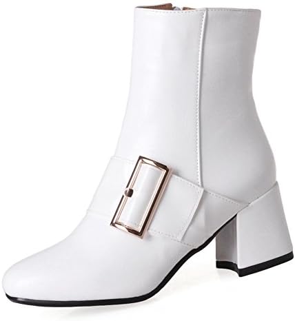 KingRover Women's Fashion Buckle Strap Block High Heel Square Toe Ankle Boots Dress Boots