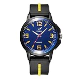Hukz Herrenuhr,Mann-weiche Silikonkautschuk-Bügel-Sport-Mode-Uhr simulierte Quarz-Uhr,Runde Silikon-Armbanduhr aus Glas mit dreieckiger Nagel-Skala (F)